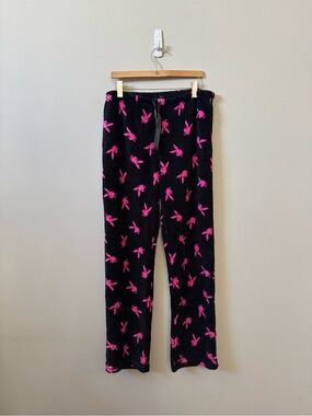 Playboy hot pink & black all over bunny print fuzzy Fleece Pajama pants 💜